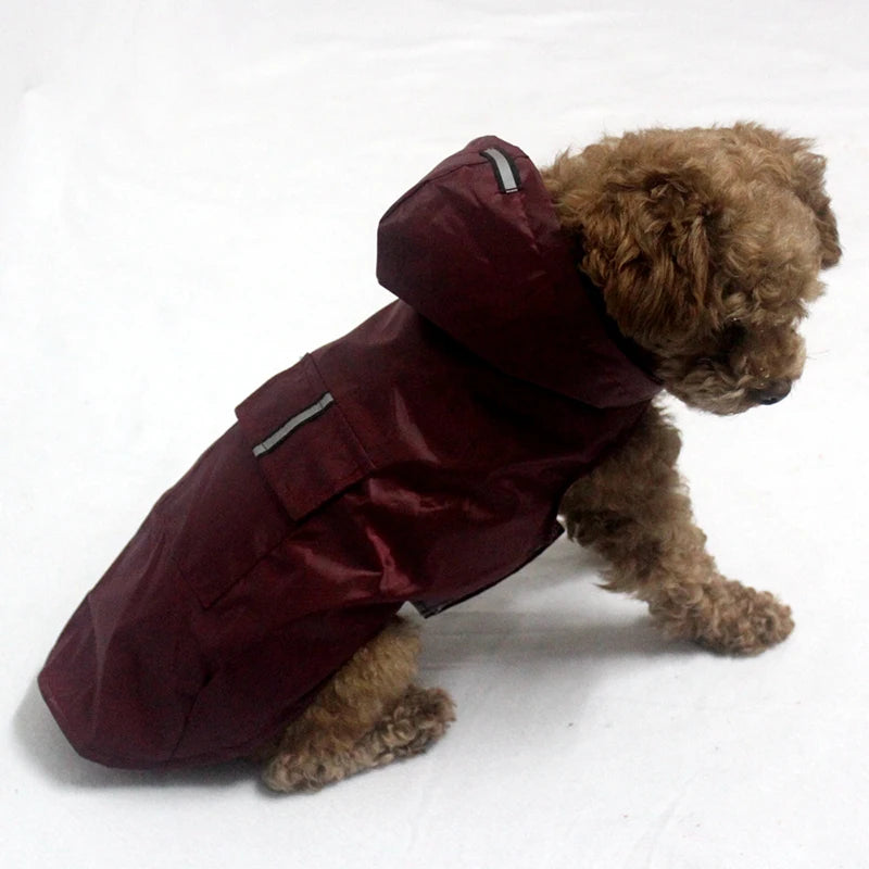 Reflective Hooded Dog Raincoat with Lead Hole