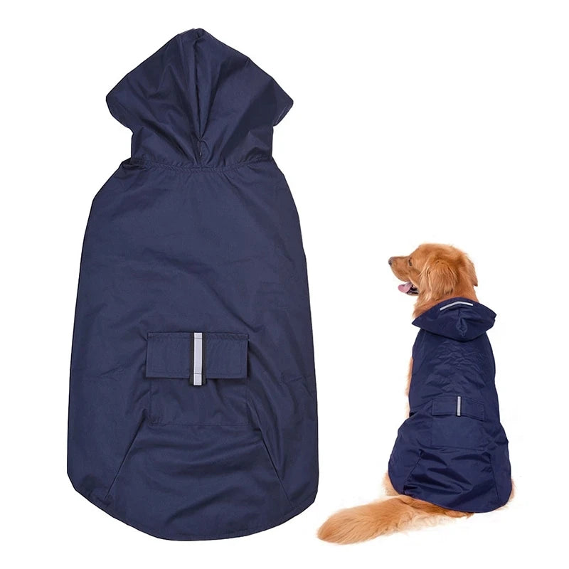 Reflective Hooded Dog Raincoat with Lead Hole