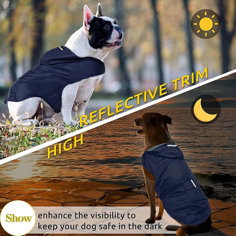 Reflective Hooded Dog Raincoat with Lead Hole