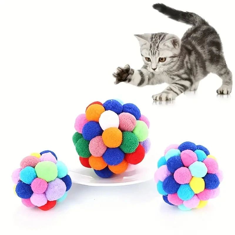 Colourful plush, woolen and bell ball toys for cats – photo 10