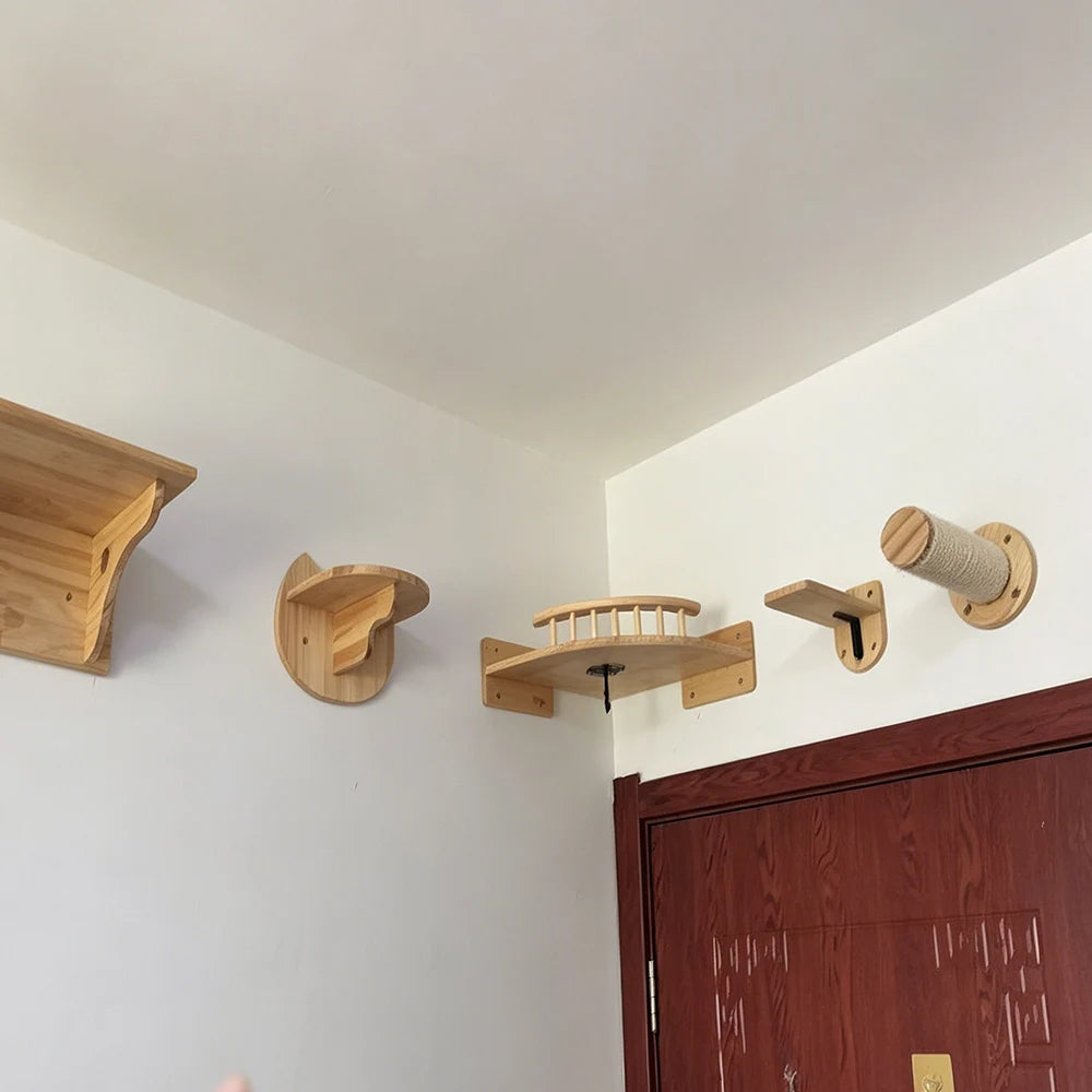 Wall-Mounted Pine Cat Shelves & Perches