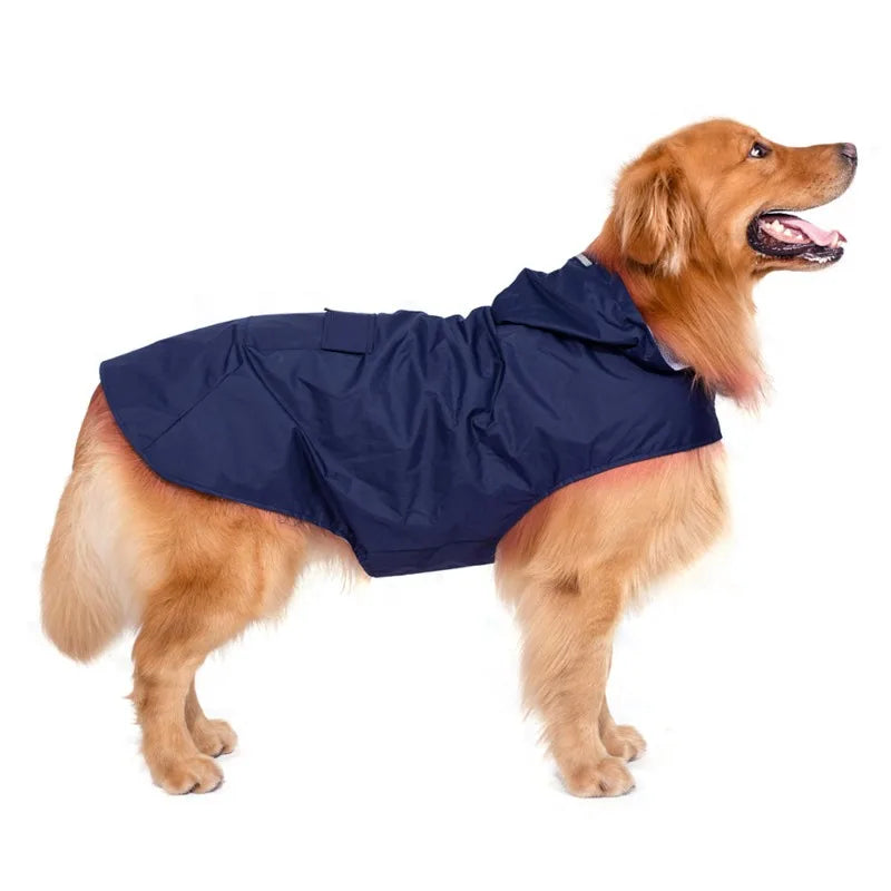 Reflective Hooded Dog Raincoat with Lead Hole