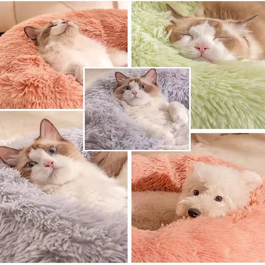 Round plush donut bed for cats and dogs – photo 7