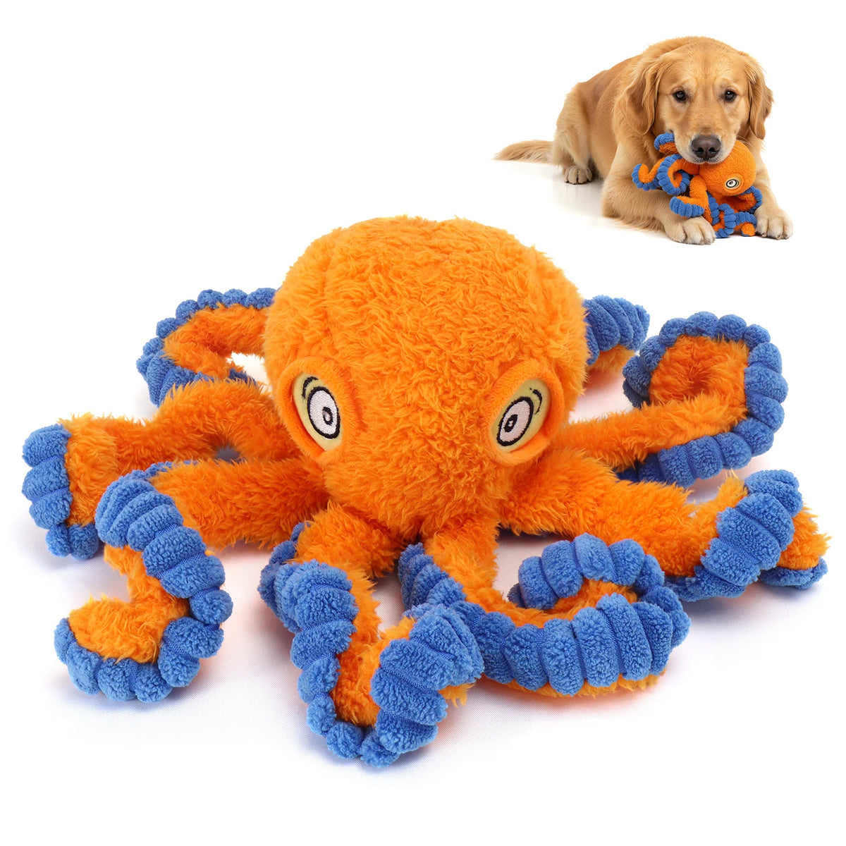 Plush octopus squeaky dog toy with elastic crinkle legs – photo 8