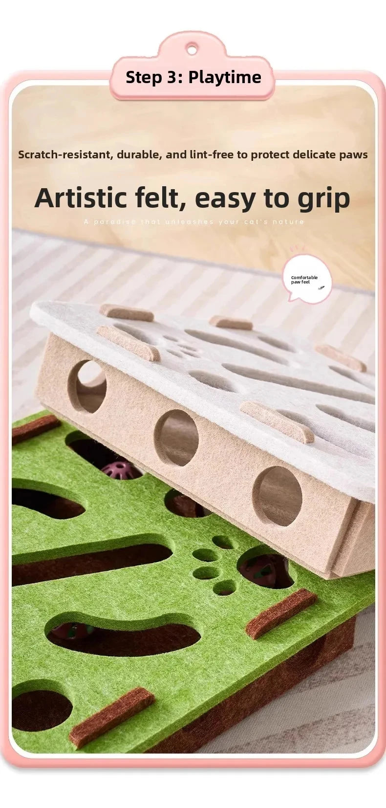 Felt cat puzzle box toy with a ball inside – photo 9