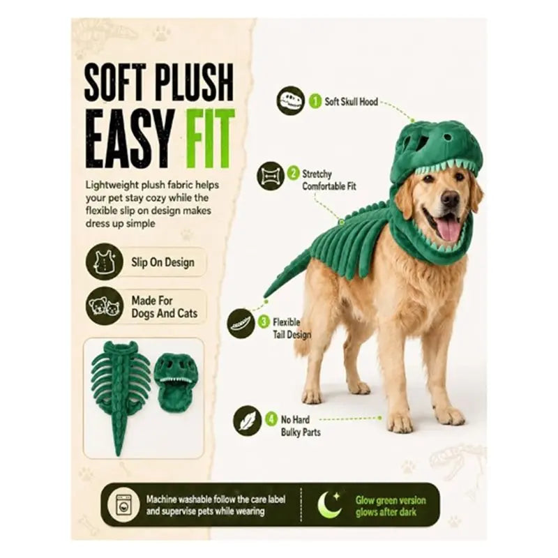 Dog wearing a dinosaur skeleton hoodie costume – photo 4
