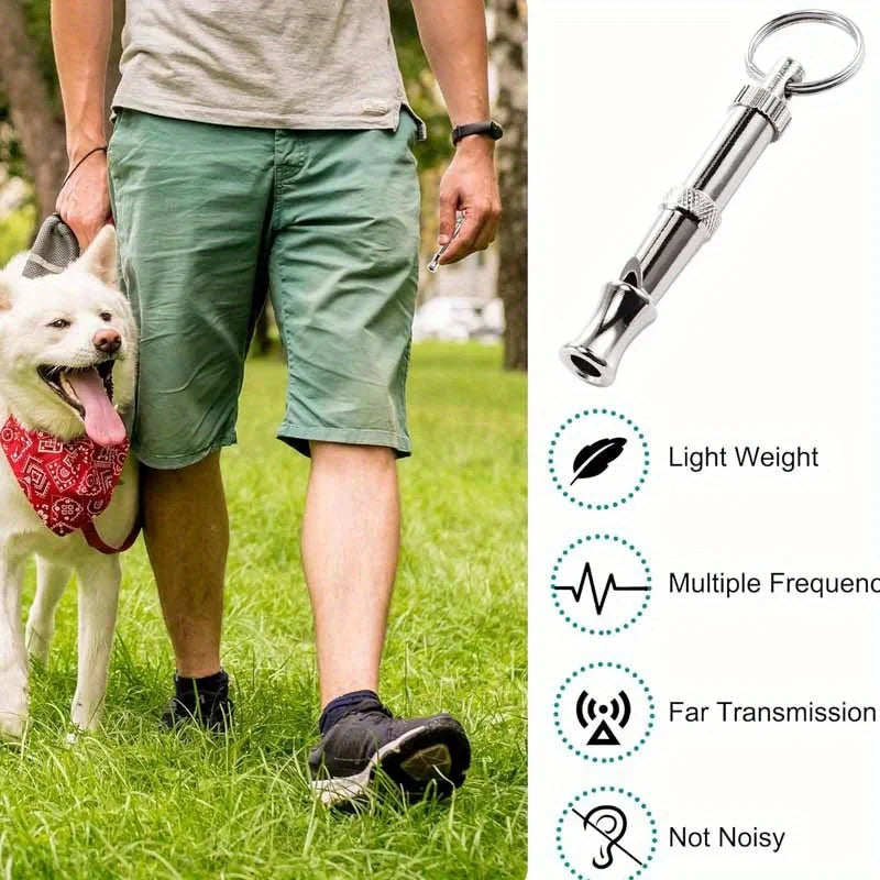 Silver stainless steel dog whistle with keyring – photo 3