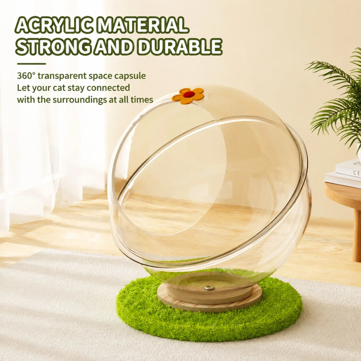 Space Capsule Cat Bed with Clear Dome & Stand