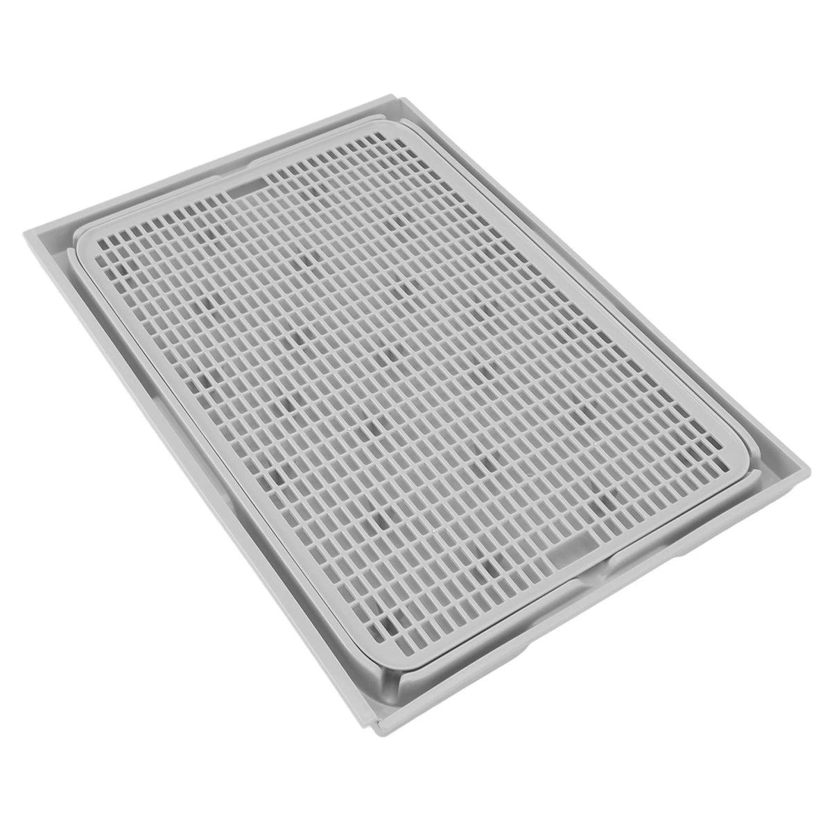 Double-layer plastic cat litter mat in front of a litter box