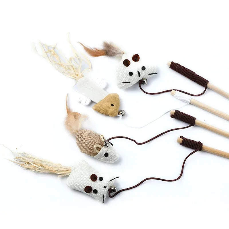 Wooden cat teaser wand toy with toy on a line – photo 5