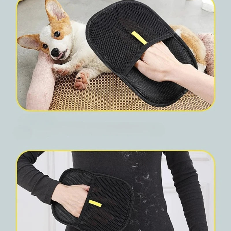 Black washable pet hair remover glove for clothes – photo 4
