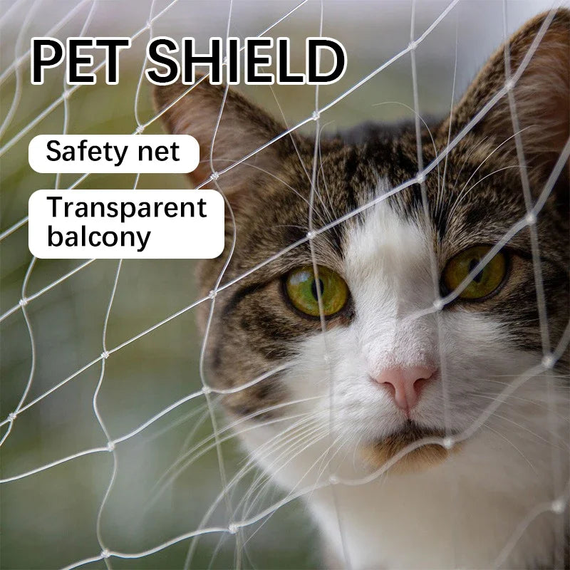 Transparent protective net fitted across a balcony