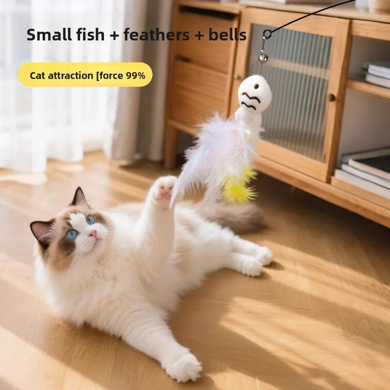 Self-Play Cat Teaser Pole with Springy Steel Wire & Feather