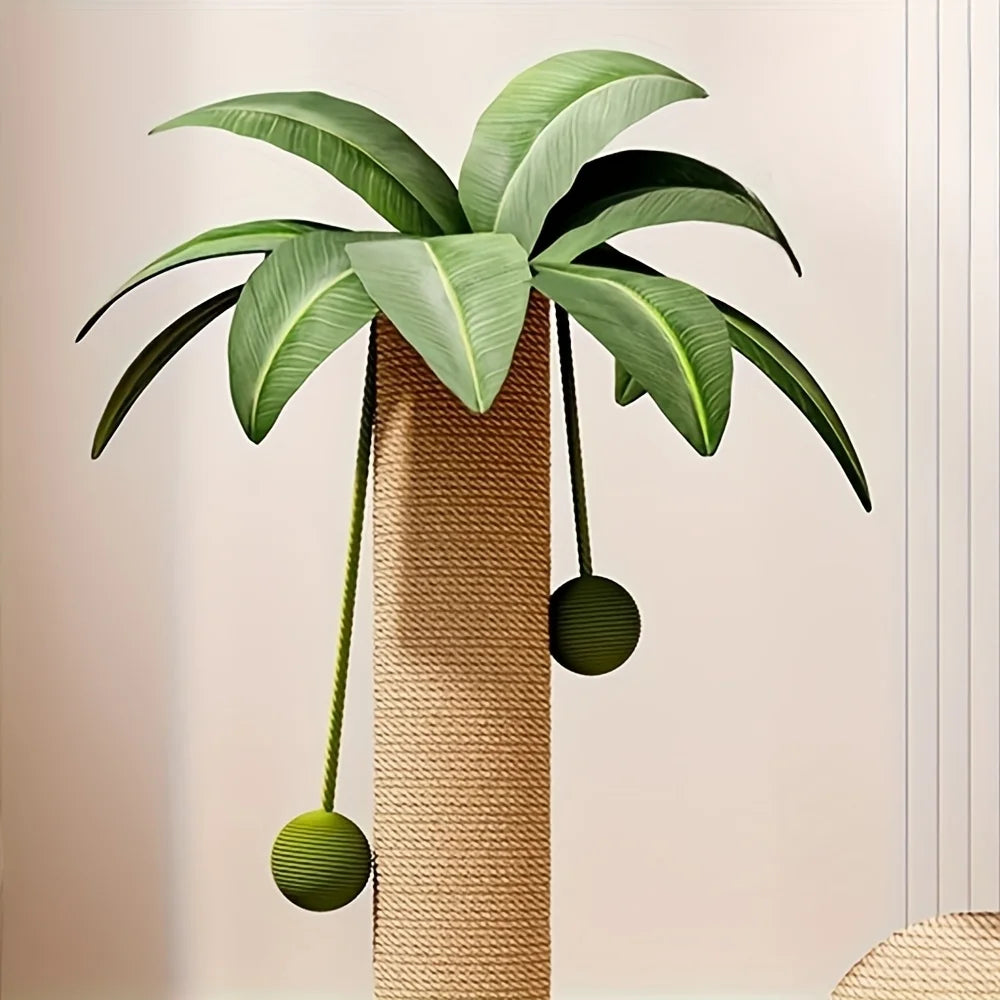 Coconut palm tree cat scratching post with hanging balls – photo 4