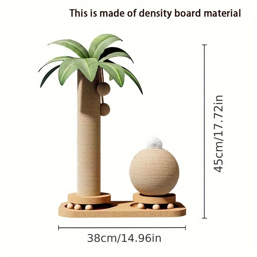 Coconut palm tree cat scratching post with hanging balls – photo 11