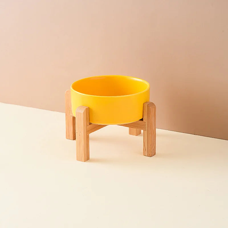 Ceramic pet bowl on a raised bamboo stand – photo 12
