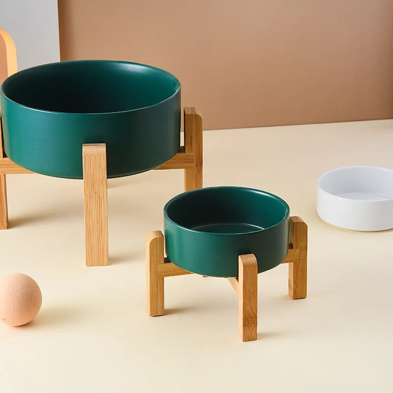 Ceramic pet bowl on a raised bamboo stand – photo 5