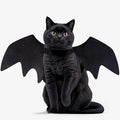 Black cat wearing black bat wings Halloween costume