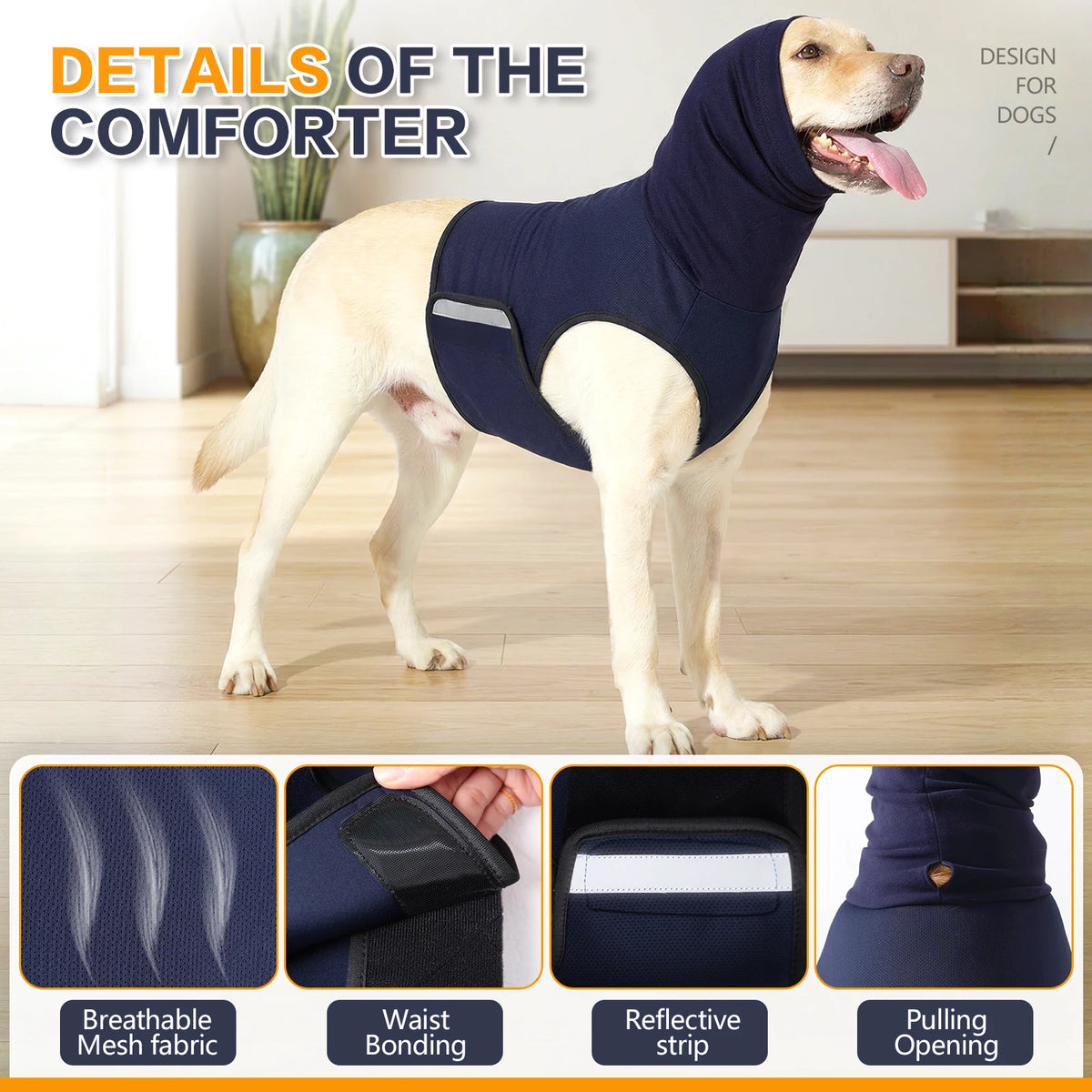 Dog calming vest with optional hood