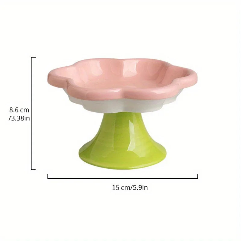 Raised ceramic cat bowl with flower design – photo 11