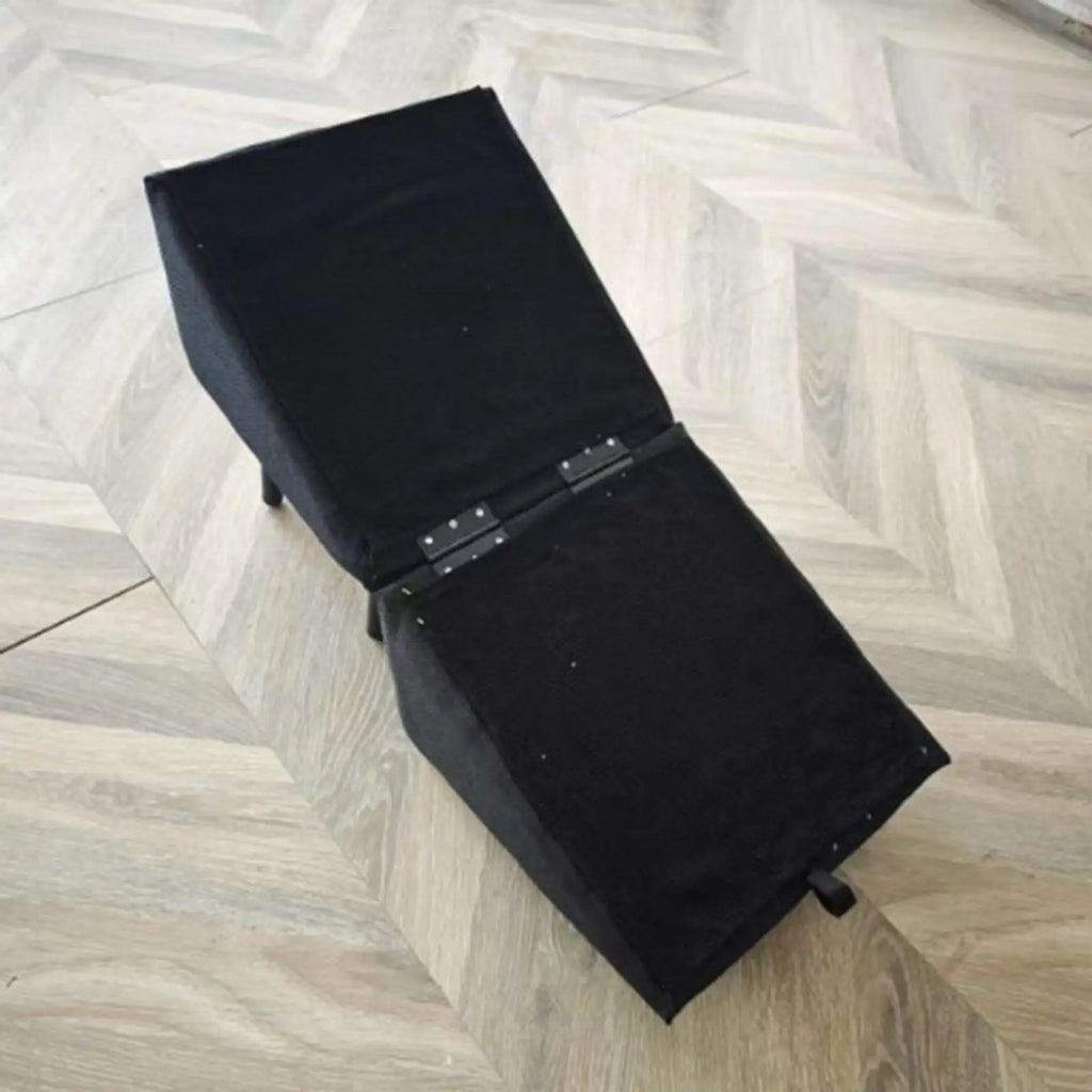 Foldable wooden pet ramp with non-slip fabric cover beside a bed – photo 8