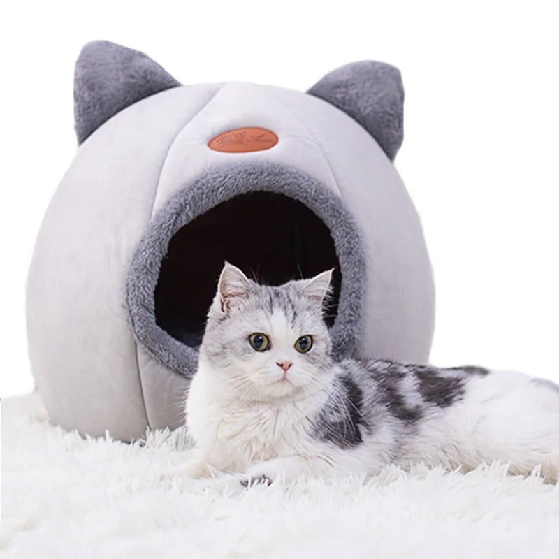 Cat resting in a cosy cave bed – photo 12