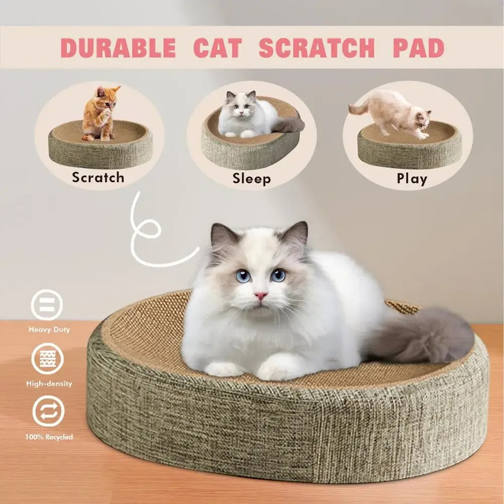 Cat lying on an oval woven cat scratcher bed – photo 12