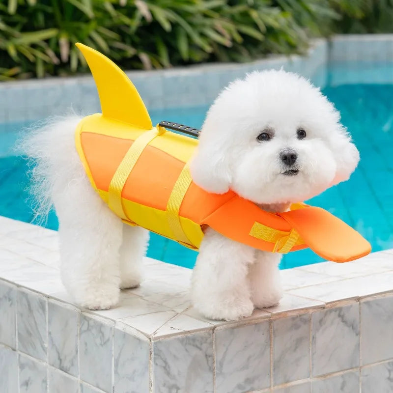 Dog wearing a bright adjustable life jacket for swimming – photo 9