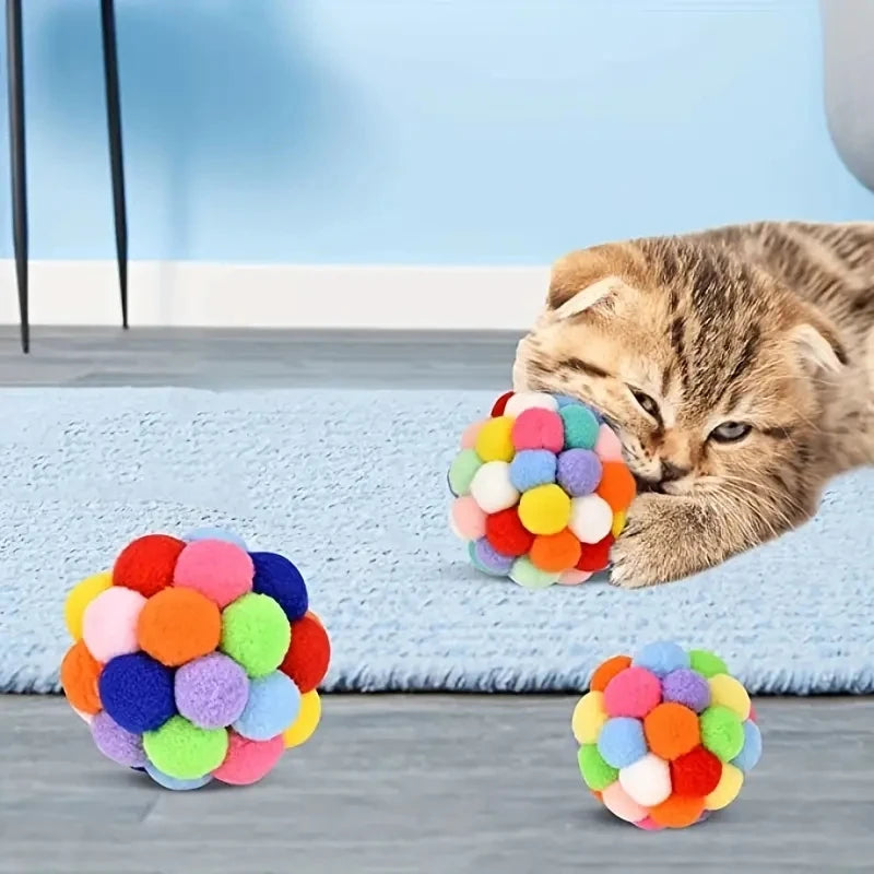 Colourful plush, woolen and bell ball toys for cats – photo 12
