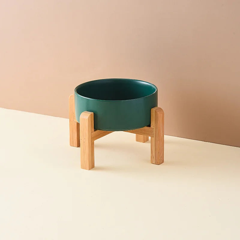 Ceramic pet bowl on a raised bamboo stand – photo 9