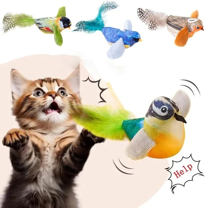 Chirping Bird Cat Toy with Elastic Rope