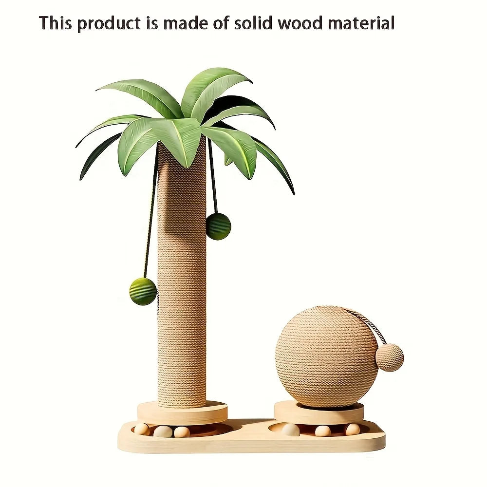 Coconut palm tree cat scratching post with hanging balls – photo 9