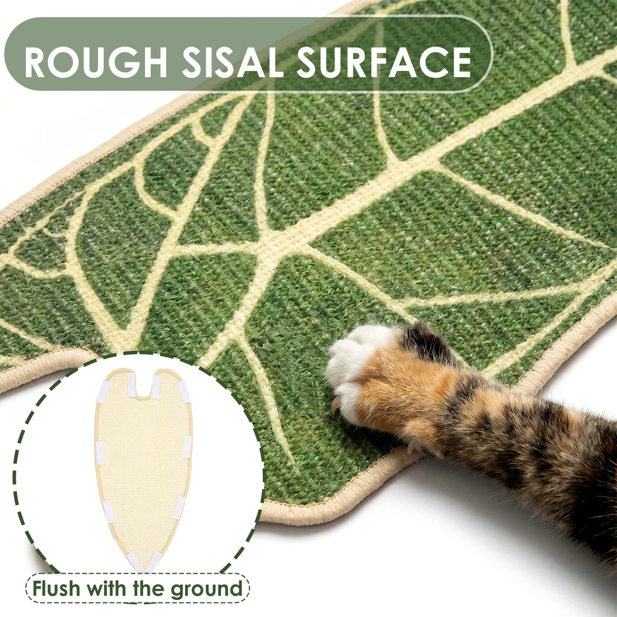 Leaf-shaped natural sisal cat scratching mat on a wall – photo 4