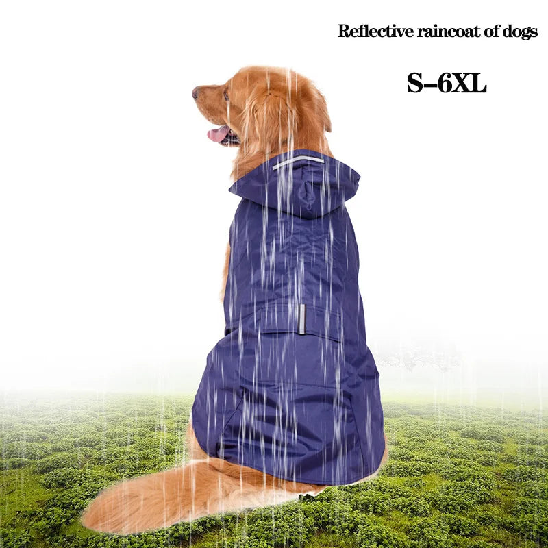 Reflective Hooded Dog Raincoat with Lead Hole