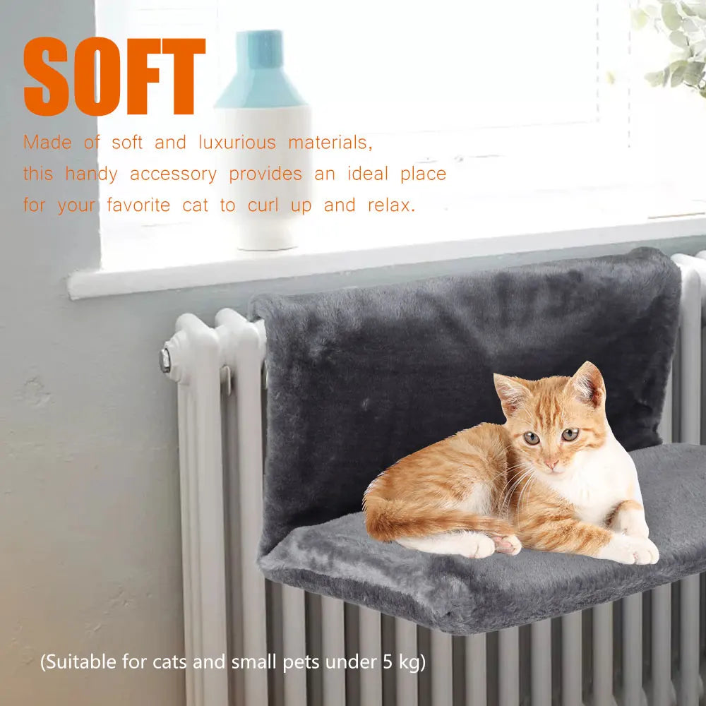 Cat relaxing in a plush hanging radiator bed – photo 3