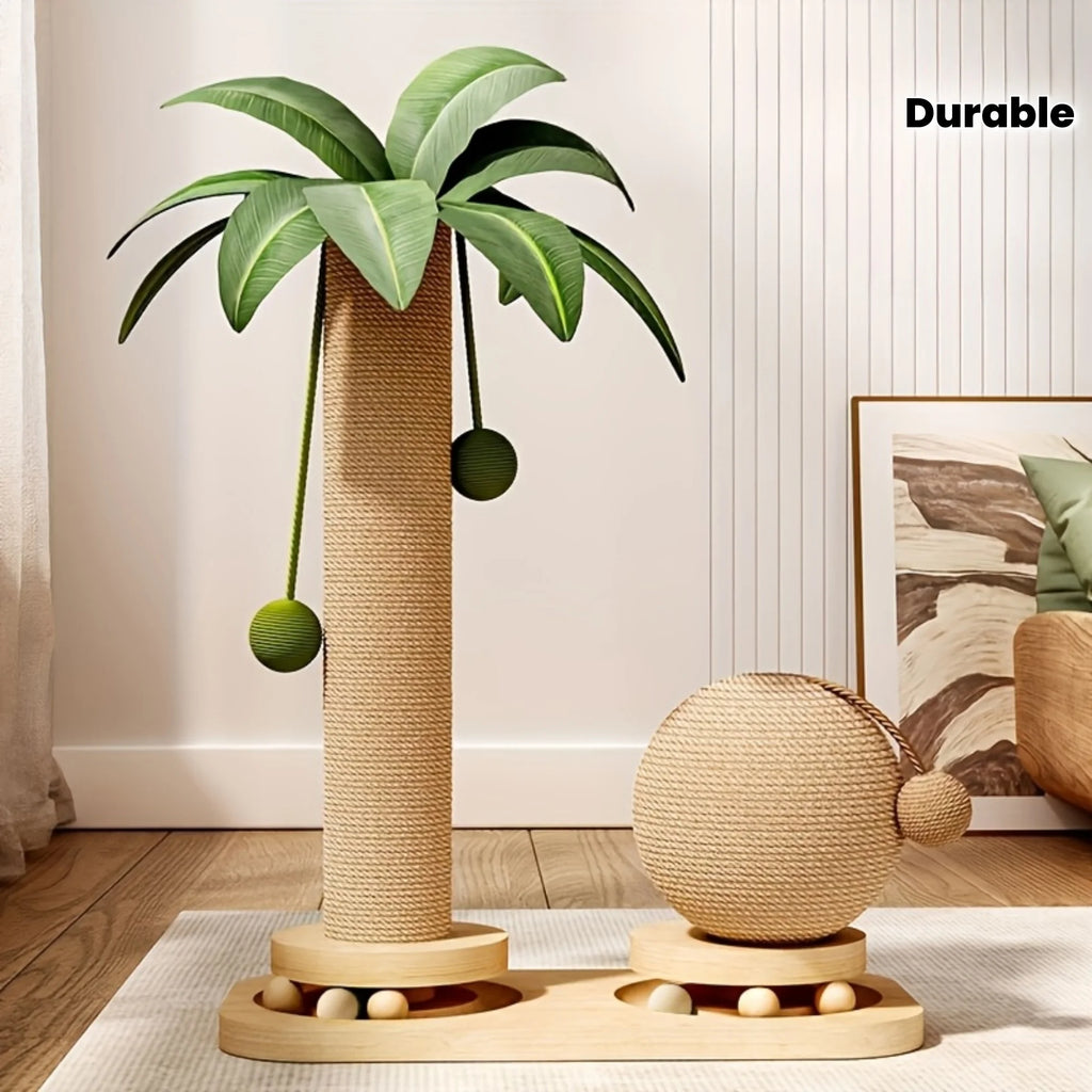 Coconut palm tree cat scratching post with hanging balls – photo 5