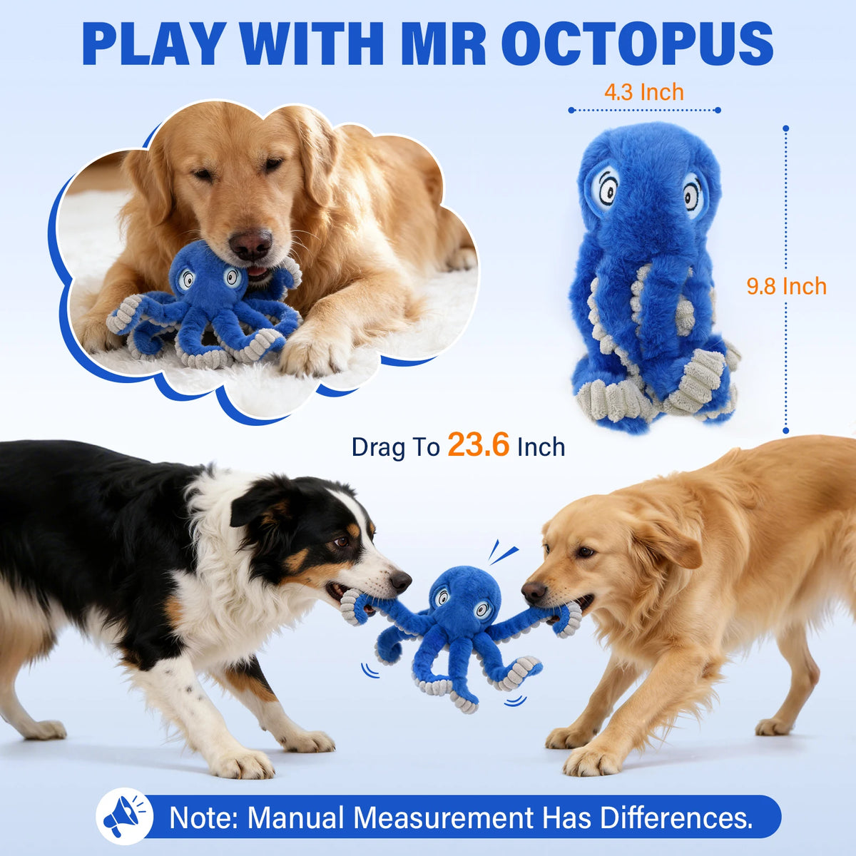 Plush octopus squeaky dog toy with elastic crinkle legs – photo 2