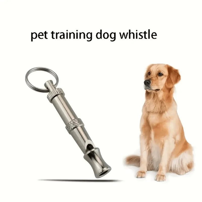 Silver stainless steel dog whistle with keyring – photo 2