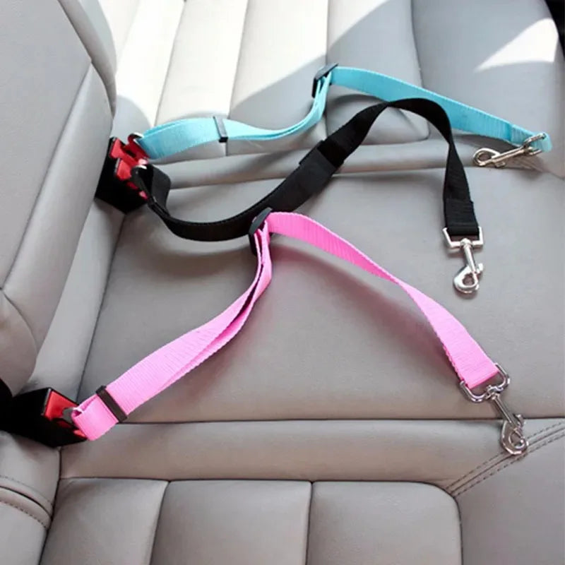 Adjustable nylon dog car seat belt lead with clip