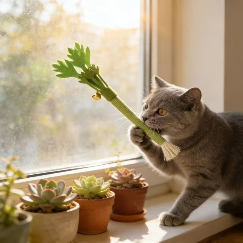 Green felt catnip chew stick cat toy – photo 3