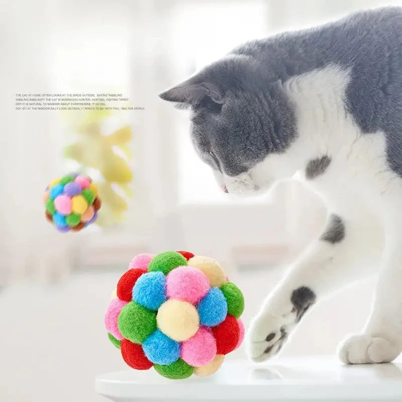 Colourful plush, woolen and bell ball toys for cats – photo 8