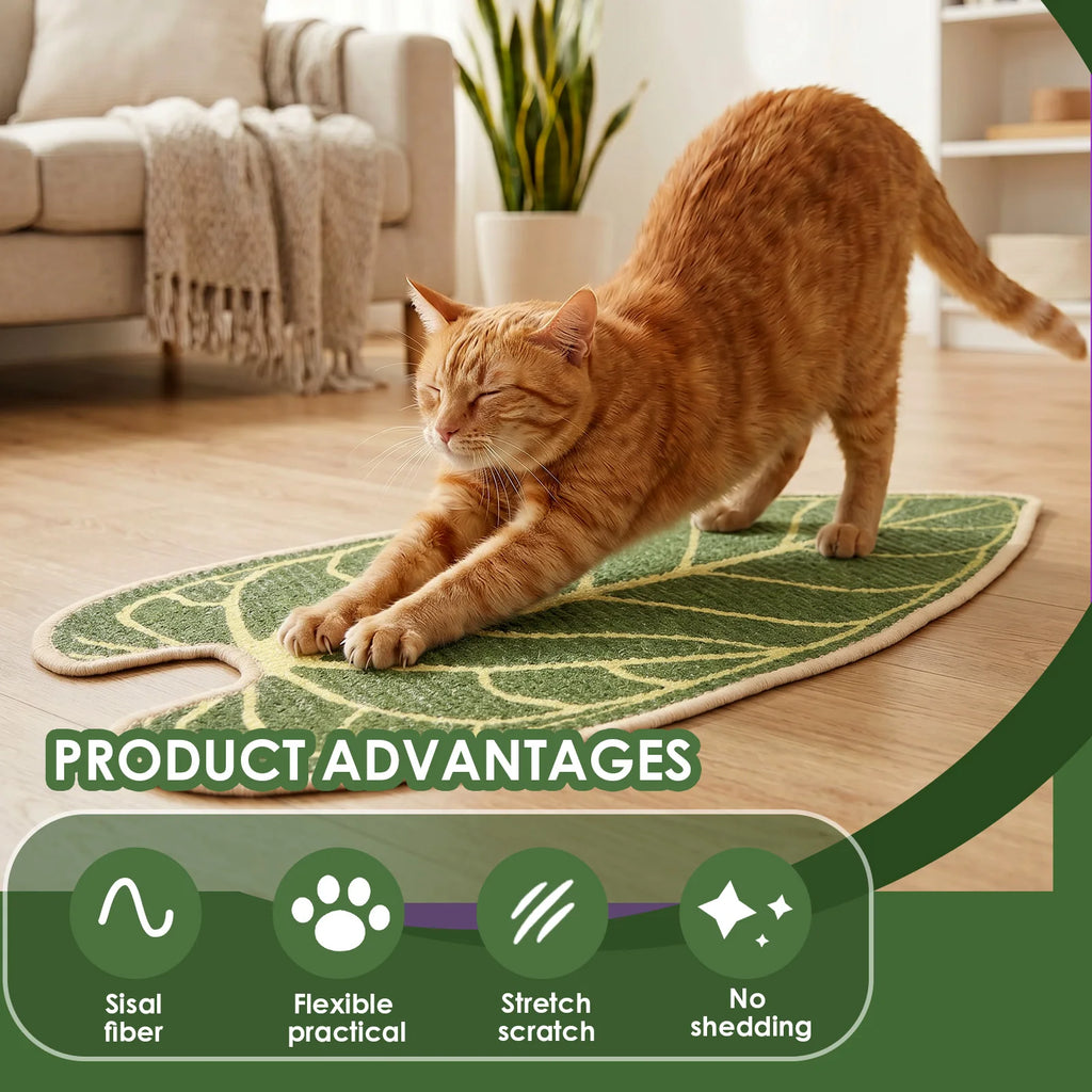 Leaf-shaped natural sisal cat scratching mat on a wall – photo 2