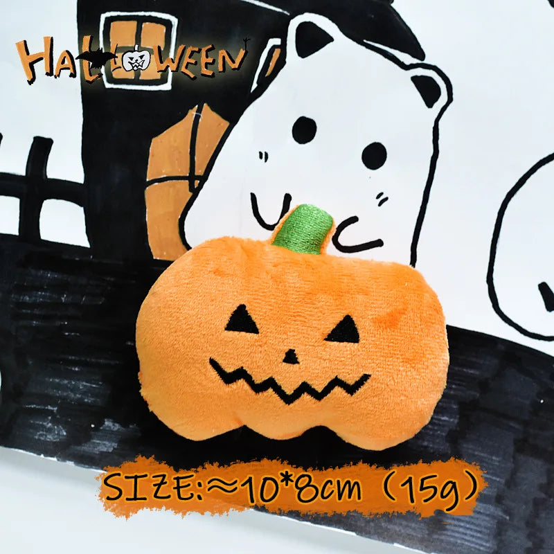 Orange pumpkin squeaky plush dog toy