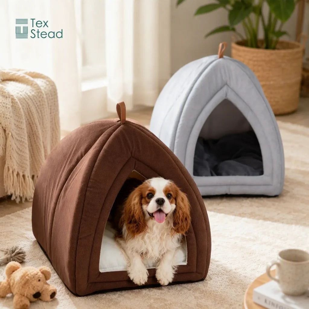 Soft foldable velvet cat cave bed with cushion