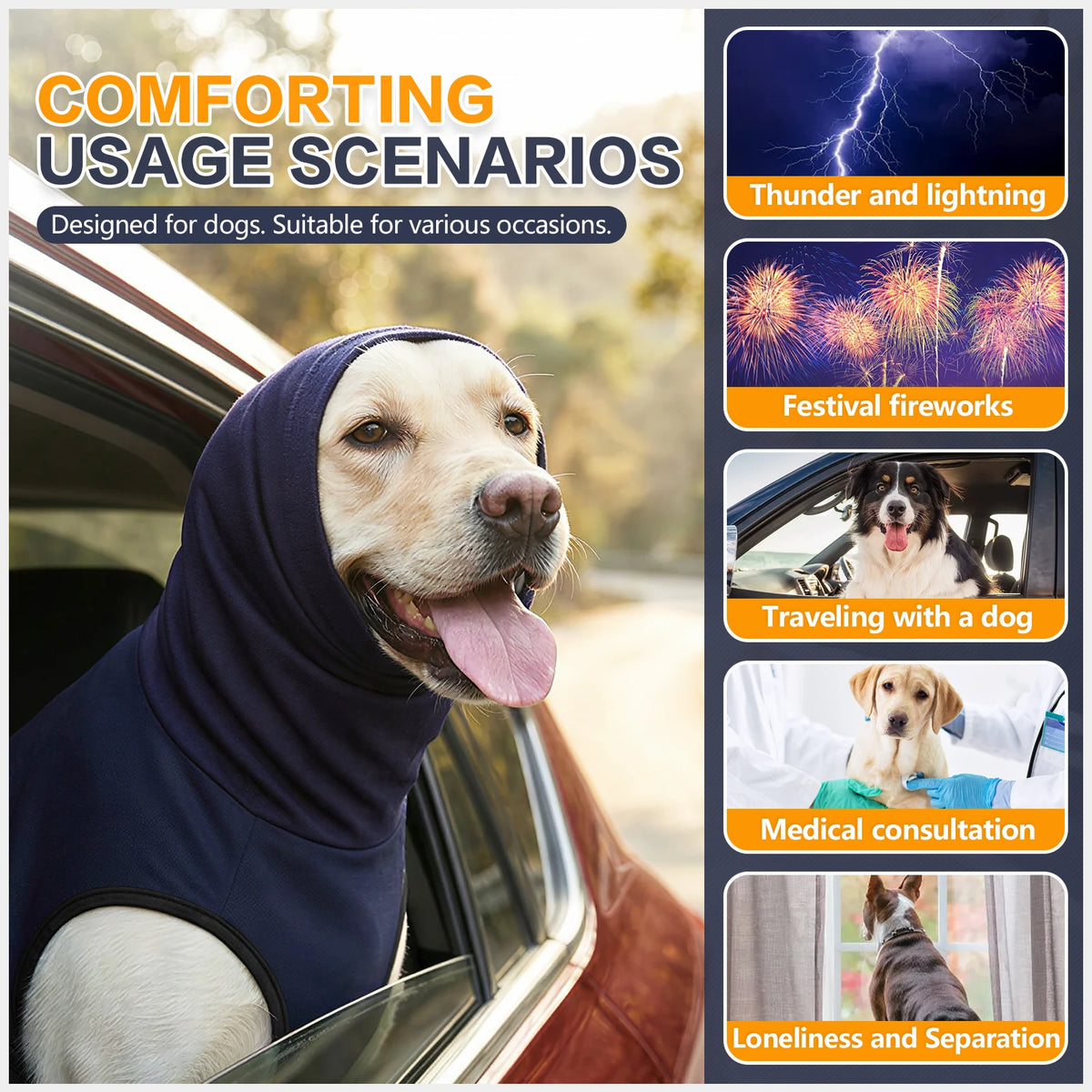 Dog calming vest with optional hood