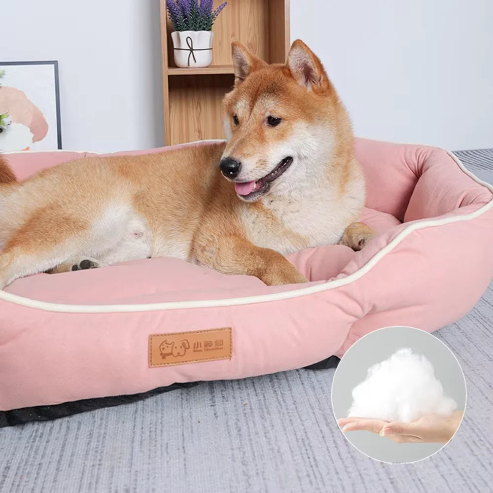 Dog resting in a corduroy pet sofa bed – photo 3