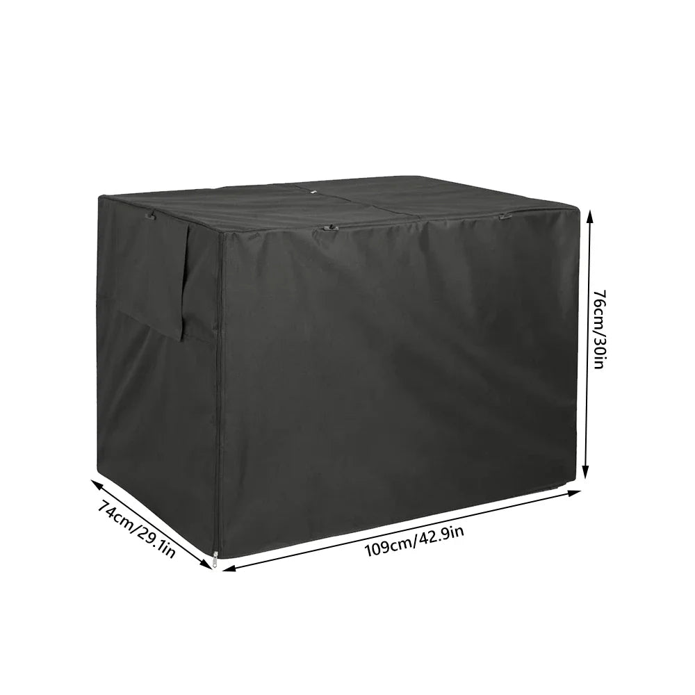 Black dog crate cover with mesh windows over a wire crate – photo 11