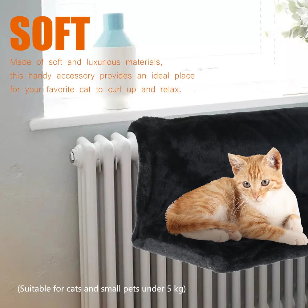 Cat relaxing in a plush hanging radiator bed – photo 7