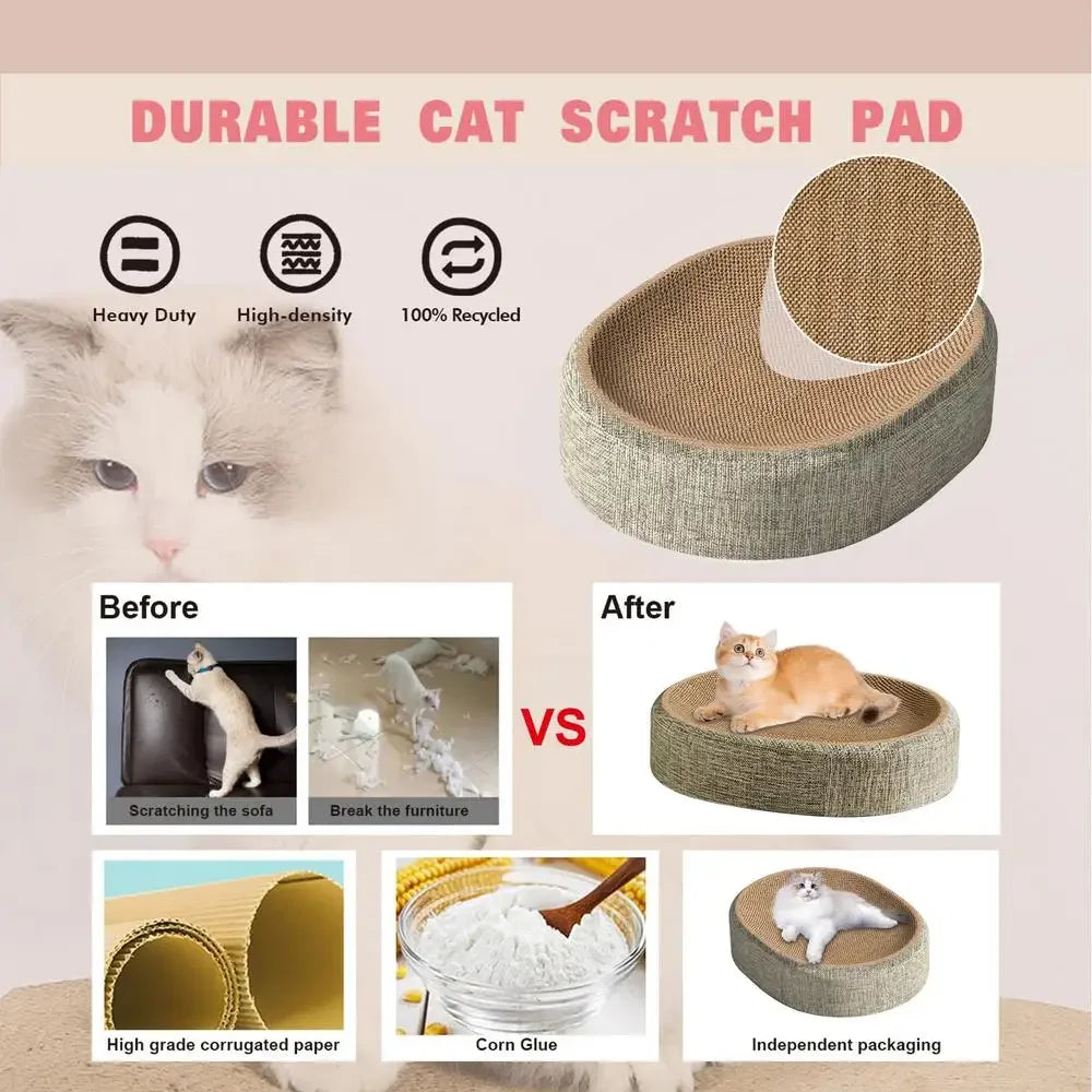 Cat lying on an oval woven cat scratcher bed – photo 11
