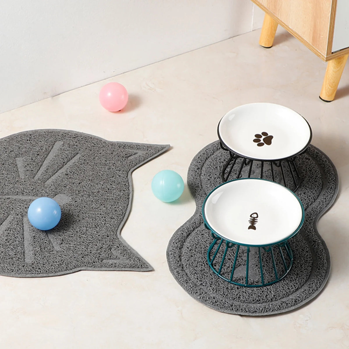 Shallow whisker-friendly ceramic cat bowl on an iron stand – photo 5
